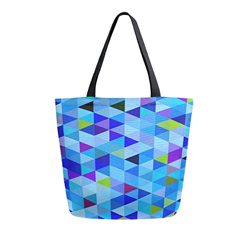 Preisvergleich Produktbild Blau Saubere Geometrische Design Tragbare Große Doppelseitige Casual Canvas Tragetaschen Handtasche Schulter Wiederverwendbare Einkaufstaschen Reisetasche Für Frauen Männer Lebensmittelgeschäft Reise
