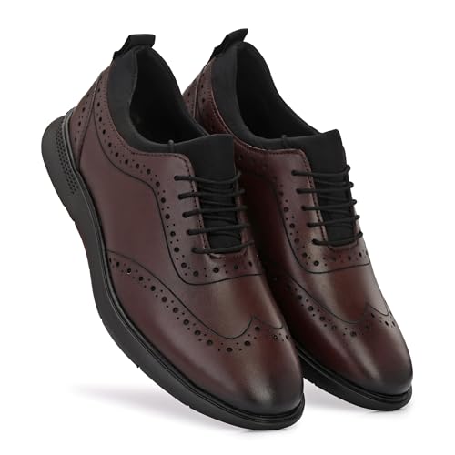 Image of Legwork Crossover Brogues for Men | Genuine Leather & Mesh Upper, Cushioned EVA Sole | Lightweight Semi-Formal Lace-Up Oxfords for Office, Travel & Casual Comfort