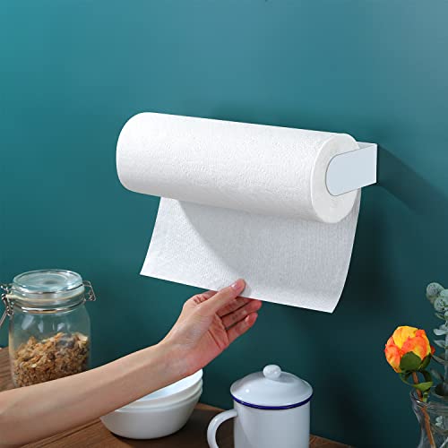 Image of ZUNTO Paper Towel Holder Under Cabinet - Paper Towel Rack for Kitchen, Adhesive Paper Towel Holder SUS304 Stainless Steel(White)