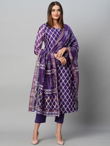 Image of ANNI DESIGNER Women's Cotton Blend Kurta with Pant & Dupatta