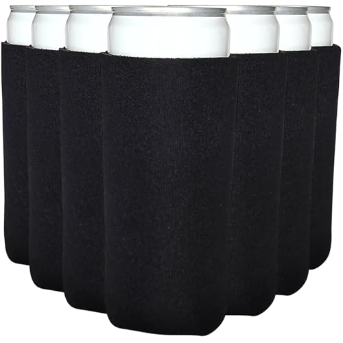 TahoeBay Blank Beer Can Cooler Sleeves (8-Pack) Bulk Sublimation Blanks for Vinyl Plain Soft Foam Can Sleeves Coolers for Soda Cans & Bottles Black, White, Solid Color (Black, Slim 12oz)