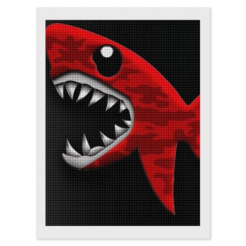 Kit peinture diamant débutant requin rouge noir pour apprendre le canevas 5D