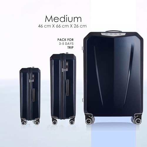 Image of Rare Rabbit Gallardo Medium Size Glossy Blue Hard Trolley Bag Polycarbonate Antiscratch Travel Suitcase with 8 Silent Wheels and a Sturdy TSA Lock - Luggage for Men & Women