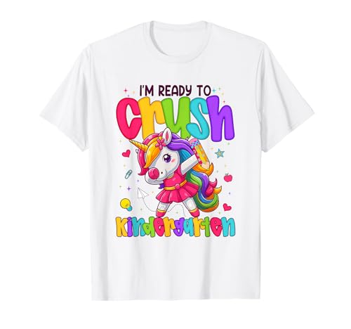 Estou pronta para esmagar as meninas de Kindergarten Unicorn Back To School t-shirt
