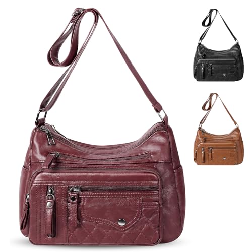 La mejor selección de Bolsas para Dama en Monterrey los 5 más buscados. 50 Bolso bandolera suave con múltiples bolsillos de piel para mujer, Bolsas de Mujer Impermeables Bolsos Cruzados para Mujer versátil y moderno, gran capacidad(Rojo)