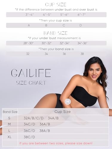 Gailife Smooth Strapless Bras for Women Non-Slip Wireless Bandeau Bra Padded Light Push Up Tube Top Bra2