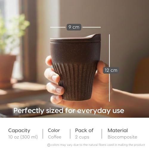 Image of Eha Earth Friendly Rafter Coffee Mug with Lid | Tea Cup Set | 300 ml | Made with Rice Husk | Microwave Safe Mugs for Gifting | 2 Unit | Coffee