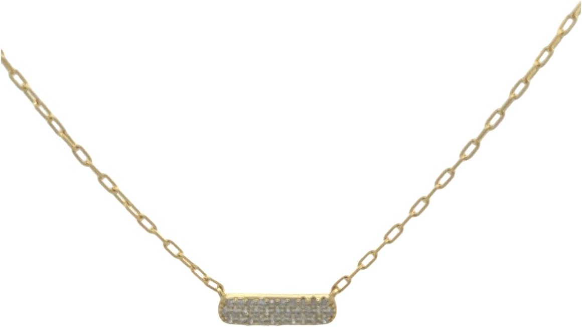 Y'all Sterling Silver Dainty Bar Necklace with CZ and Adjustable 16-18 Inches Cable Chain - Everyday Necklace - Rhodium Plated or Gold Plated