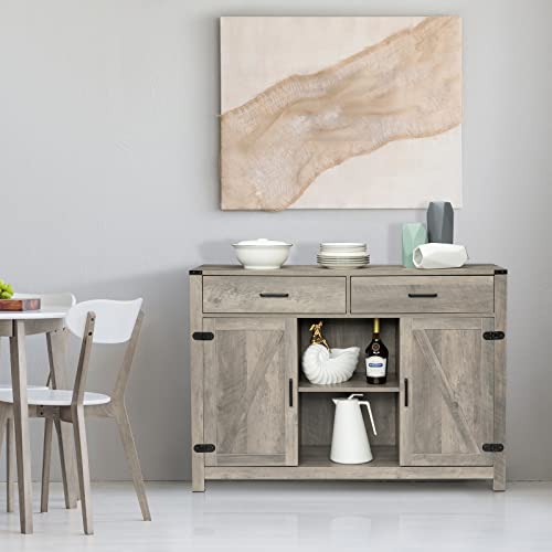 Vingli 47.2" Buffet Cabinet With Storage,Sideboard And Buffet With Storage,Kitchen Buffet Storage Cabinet,Farmhouse Sideboard Cabinet,2 Drawers,2 Cabinets,Adjustable Shelves,Wine Rack #TOP2