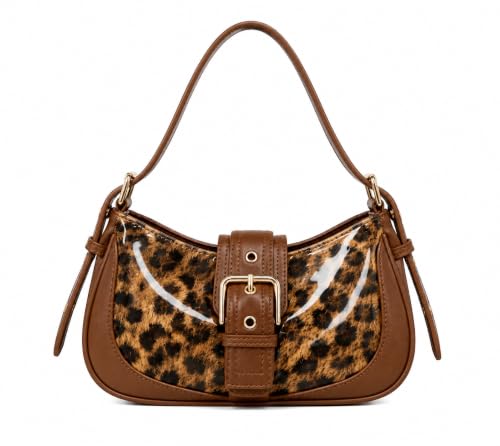 HaveGlam Leopard Print Baguette Shoulder Bag with Gold Buckle