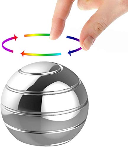 Kinetic Desk Toys,Full Body Optical Illusion Spinner Ball,Gifts for Men,Women,Kids 1.5” Size (Silver)