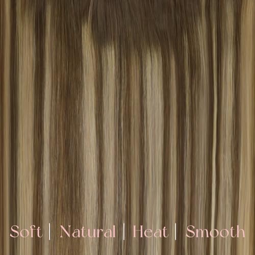 Image of Easyouth Clip in Extensions Real Human Hair Balayage, 18 Inch Human Hair Clip in Extensions, Ombre Medium Brown to Caramel Blonde Mix Brown, Invisible Clip in Hair Extension, Soft and Silky, 120g 7pcs