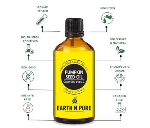 Image of Earth N Pure Pumpkin Seed Oil - 100% Pure & Natural for Scalp, Hair, Skin & Beard - Cold-Pressed, Multi-Use Carrier Oil | 100ml