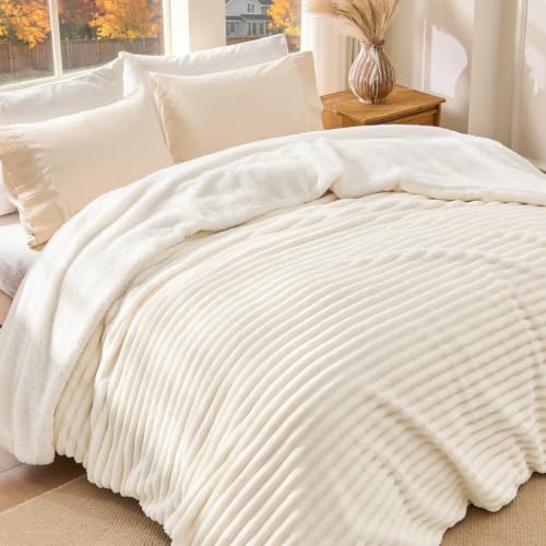 Image of BEDELITE Soft Sherpa King Blanket for Couch, Fluffy Gift, Cream, 104x90