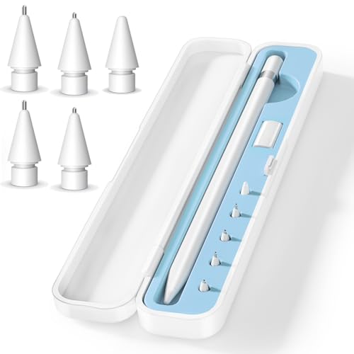 Paquete de 5 puntas de lápiz y estuche para Apple Pencil de 1ª generación y Apple Pencil de 2ª generación, estuche para iPad compatible con Apple Pencil de 1ª/2ª, puntas de repuesto, funda para punta
