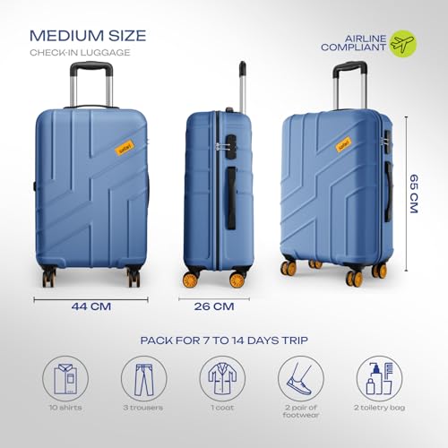 Image of Safari Medium Stratos 8 Wheels 65cm Size Check-in Trolley Bag, Hard Case Polycarbonate, 360º Wheeling Luggage for Men & Women, Travel Bag, Suitcase for Travel, Trolley Bags for Travel, Steel Blue