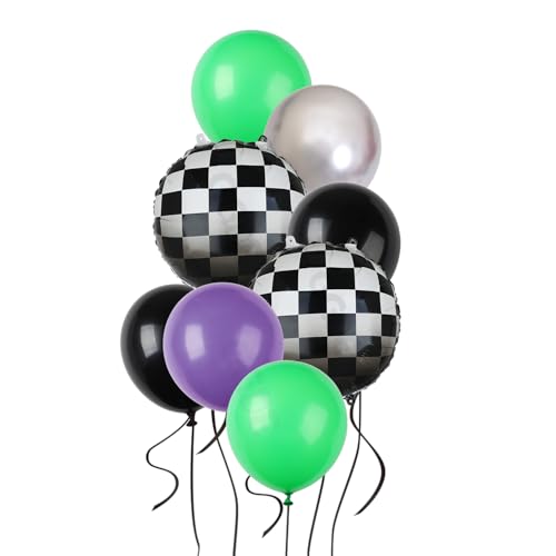 Image of Monster Truck Balloon Bundle 20 Pcs Checkered Balloons Latex Balloon Green Purple Black Boy 1st 2nd Race Ca Vintage Fast One Two Fast Theme Monster Birthday Party Decor Supplies Kit