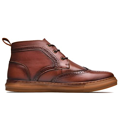 Image of Arkbird Men's Casual Leather Chukka Boots, Mid-Top Sneaker Boots for Men, Red Brown, Size 7