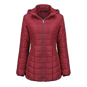 YUNCLOS Winterparka Damen Dicker Daunenjacke mit Kapuze Warm Parka Mittellang Outdoor Jacke für Winter Mantel Coat, Rot, L