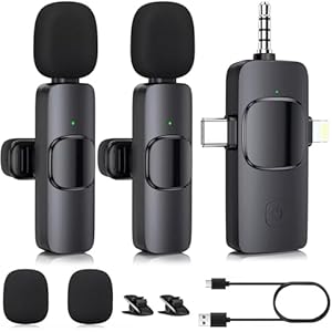 3 in 1 Wireless Microphone for iPhone, Camera, iPhone Mic, USB-C Microphone, Wireless Lavalier Microphone, Professional Mini Microphone with Noise Reduction, Lapel Mic for Video/Vlog/TikTok/YouTube