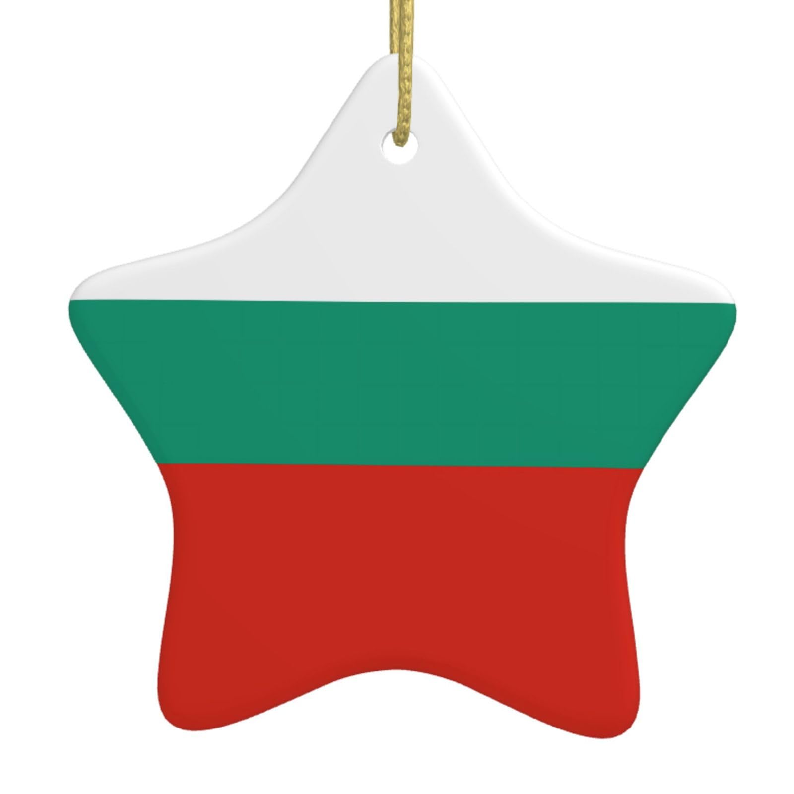Bulgarian Flag Christmas Ceramic Star Pendant with Punched Holes and Gold Wire Rope, Christmas Tree Home Decoration