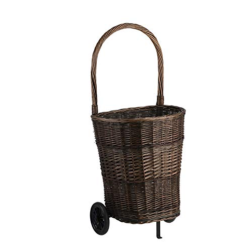 e-wicker24 Alles aus Weide Panier à bûches en osier buff et teinté, chariot de marché osier, support, caddie à roulettes, chariot à provisions, Panier de...