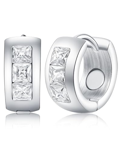 Feraco Magnetic Hoop Earrings for Women with 3500 Gauss Neodymium Magnet & Sparkling Cubic Zirconia, Stainless Steel Magnetic Therapy Jewelry, Ear Acupuncture