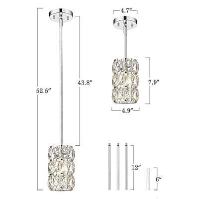 Mini Crystal Pendant Light, CALDION 1-Light Moden Pendant Light Fixtures, Adjustable Rods Pendant Lighting for Kitchen… 41naMIirIDL. SS400