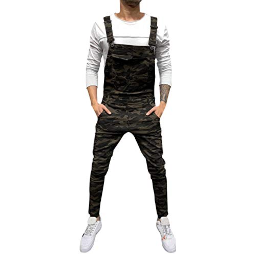 Overol con peto informal de camuflaje para uso diario masculino