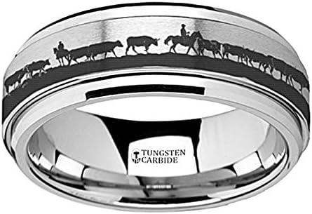 Spinning Ring Western Ranch Herding Cattle Cows Steers Tungsten Carbide Spinner 8mm Wide Wedding Band Size 10