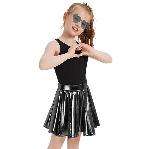 Eccbox Girls Metallic Skirt Sparkle Shiny Dance Disco Flared Pleated A-Line Mini Skater Skirts With Sunglasses thumb #2