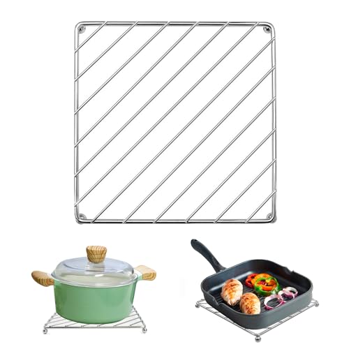 TréBede Ollas Resistente Calor Salvamanteles - VersáTil Cuadrado Metal Protector Ollas, para Resistentes Al Cacerolas, Tableros Cocina, Sartenes, Encimeras, 18,5x18,5 cm, Plateado