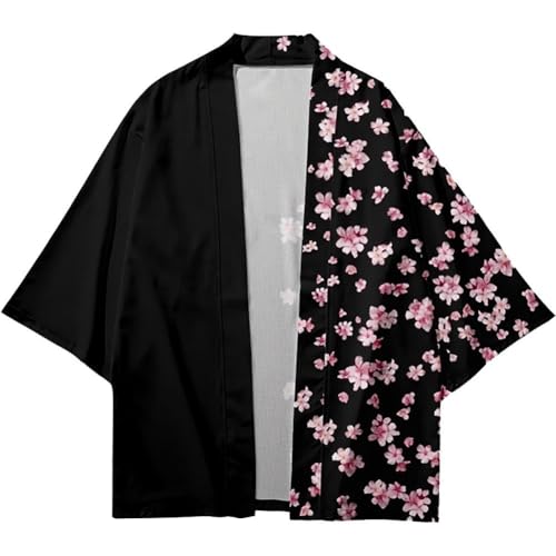 Luxylei Cherry Blossoms Print Shirt Japanese Cardigan Open Front Coat Japanese Kimono Blouse Men Women Cape Summer Cardigan Cosplay Costume