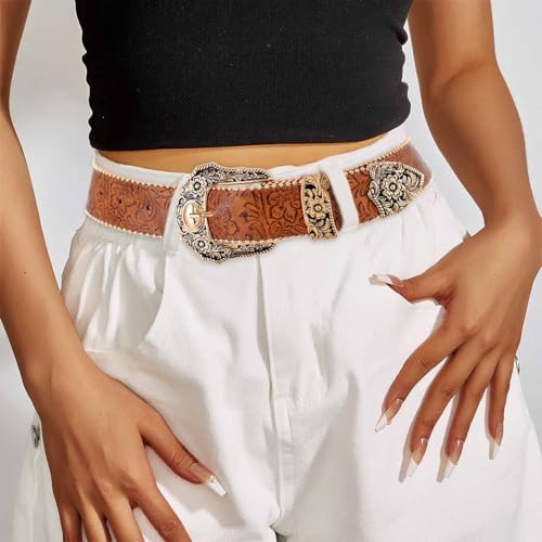 Tgirls Women Western Belts Cowboys Cowgirls Belt for Jeans Brown Country Leather Belt with Gold Buckle2