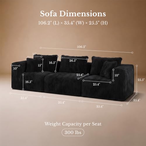 Image of Maywish Modular Boneless Couch 106 Inch, Sectional Sofa with Deep Seat