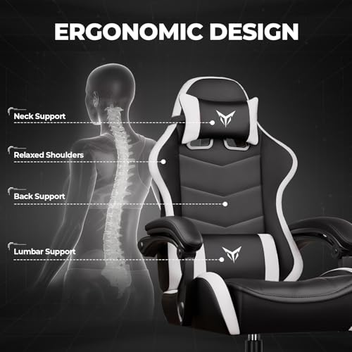 Image of GTPLAYER Gaming Chair High Back Computer Chairs for Adults, Ergonomic Height Adjustable Recliner Chair 300lbs with Linkage Armrest and Lumbar Support for Home Office, White
