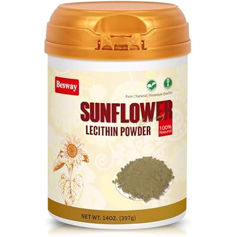 Besway Sunflower Lecithin Powder 14 oz (40 Serving), 100% Pure, Non-GMO, Natural Supplement for Brain Health, Heart Health, and Healthy Skin Cover
