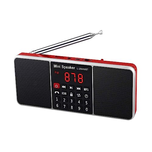 L-288AMBT Digital Portable Radio AM FM Bluetooth Speaker Stereo MP3 Player TF/SD Card USB Drive Handsfree Call LED Display (Red)