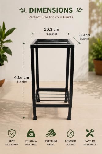 Image of 2-Tier Metal Plant Stand for Tulsi Pot | Heavy-Duty Powder-Coated Steel Flower Pot Stand with Storage Shelf | Multi-Purpose Water Dispenser Stand | Modern Indoor & Outdoor Plant Display Rack for Home Entrance, Balcony & Garden