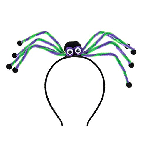 June Bloomy Halloween Headband Cosplay Pumpkin Spider Hair Hoop Black Cat Costume Headpiece (Spider Purple Green)