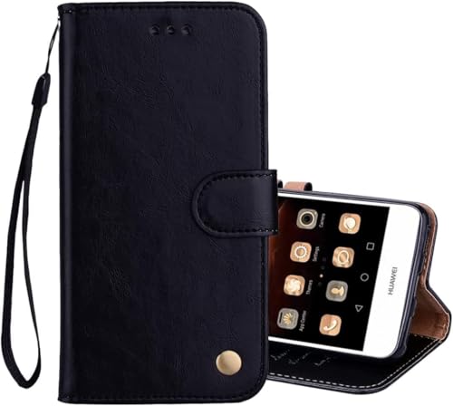 COMPATIBILE con HUAWEI NOVA YOUNG 4G LTE MYA-L11 / Y5 (2017) MYA-L03 L23 L02 L22 /(Y6 2017) Custodia COVER (Nero) STAND LIBRO FLIP magnetica GEL SILICONE TPU protezione portafoglio porta carte