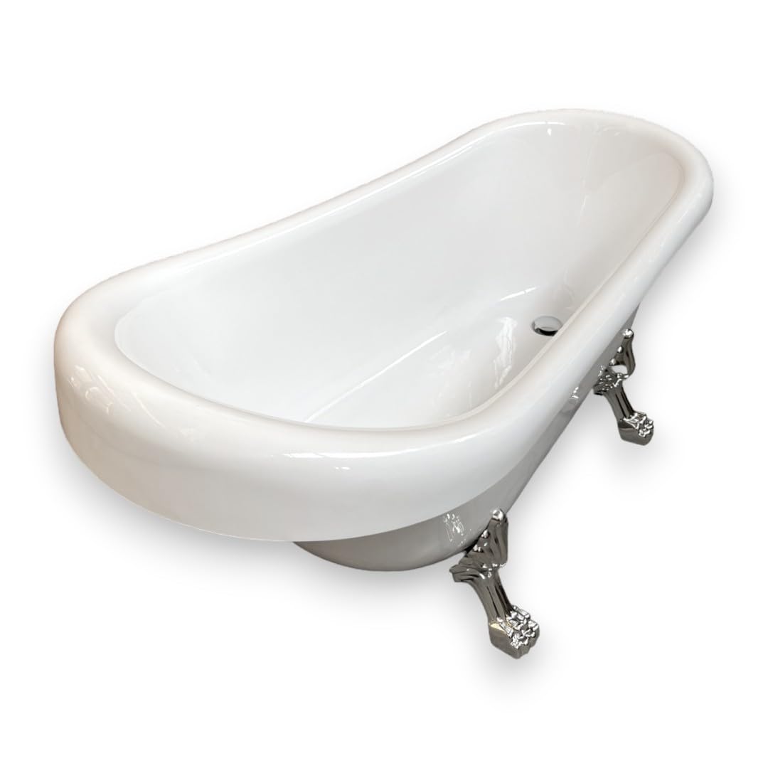 VASCA EPOCA STILE RETRÓ MODELLO MARGHERITA ELISABETTIANA VINTAGE PIEDINI CROMATI ARGENTO BAGNO