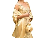  Chal y bolso saten color dorado oro novia boda