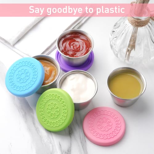Image of HASTHIP 2pcs Salad Dressing Container To Go, 70ML Small Containers with Lids, Reusable Stainless Steel Sauce Cups for Lunch Bento Box, Picnic and Travel, Pink+Blue