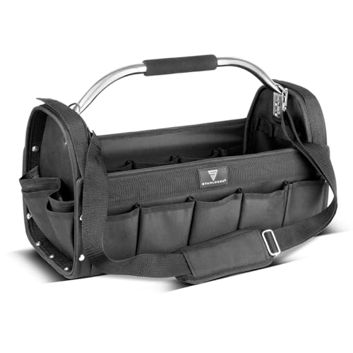 STAHLWERK Werkzeugtasche - 18 Außentaschen 10 Innentaschen robuste Installateur-Tasche tragbarer Werkzeugkoffer Montagetasche mit Tragegriff und Schultergurt strapazierfähiges Polyester-Gewebe