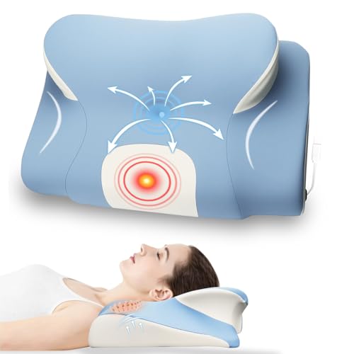 XDTIME Heated Cervical Pillow for Neck Pain Relief, Ergonomic Side Sleeper Pillow, Orthopedic Memory...
