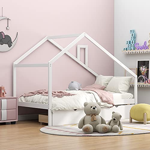 P PURLOVE Twin House Daybed with Storage Drawers #TOP26