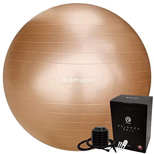amugis バランスボール ヨガボール 55cm アンチバースト 耐荷重500KG 椅子 腰痛予防 ダイエット フットポンプ付き (mocha/モカ, 55cm)