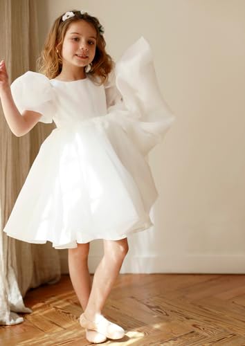 Toddler Flower Girl Dresses for Wedding Organza Puff Sleeve Prom Ball Gown for Girls Formal Party4