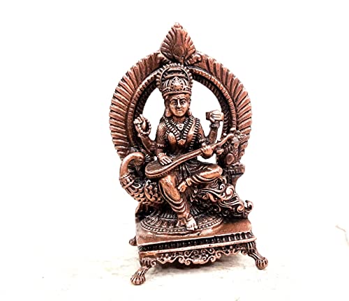 Image of Copper Idols, 8.5 cm, Copper Handmade Goddess Saraswathi Idol with Stand 156 gram, Patina Antique Finish, Pack of 1 Piece